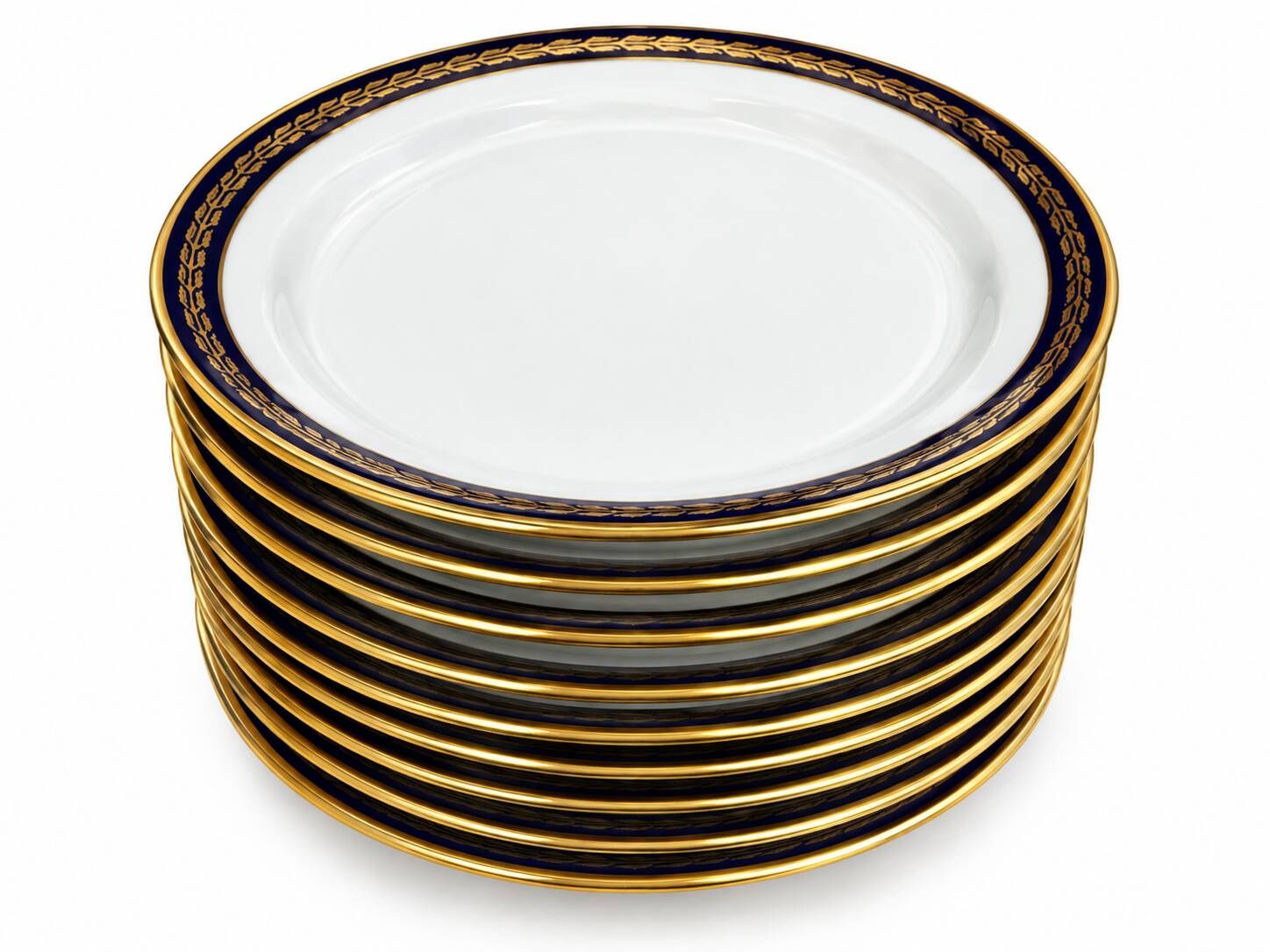 Saint-Amand Fribourg table service in midnight blue and gold, 45 pieces.