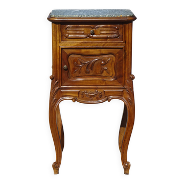 Louis XV bedside table in walnut with a marble top.
