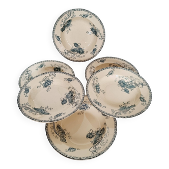 Set of 6 Deep Plates Earthenware Ceramic Sarreguemienes Royat Series 19th century in perfect condition