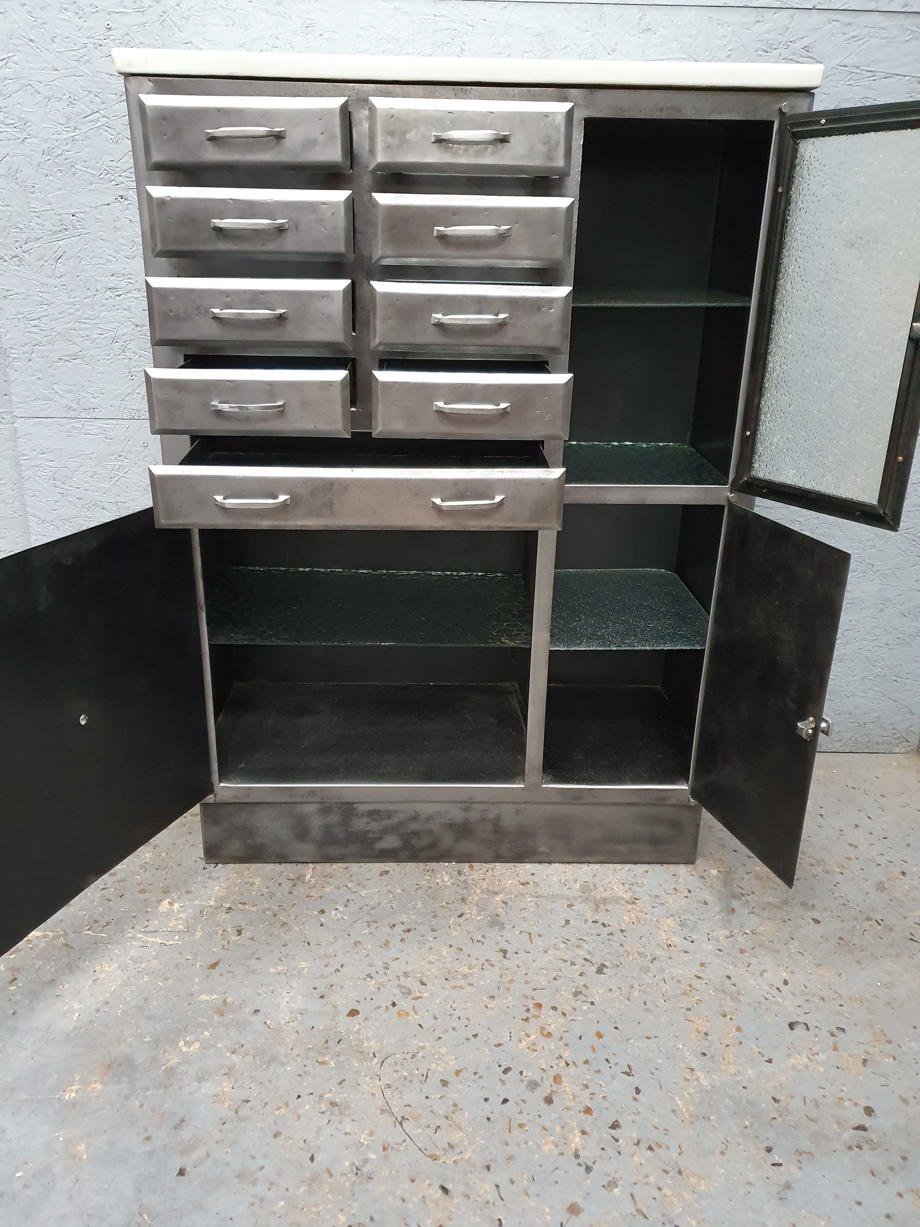 Dentist furniture 9 drawers and 3 doors patina graphoite on white marble