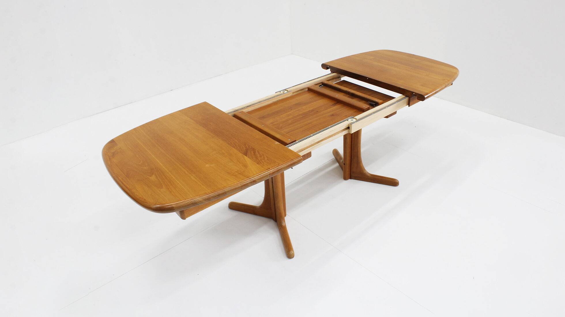 Vintage Danish oval extendable dining table solid teak 1960s