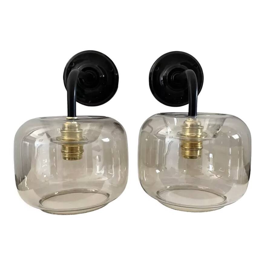 Pair of vintage smoked glass wall lights