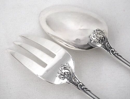 Ercuis Louis XV floral 5-piece service, ragout, fish, cake silver-plated metal