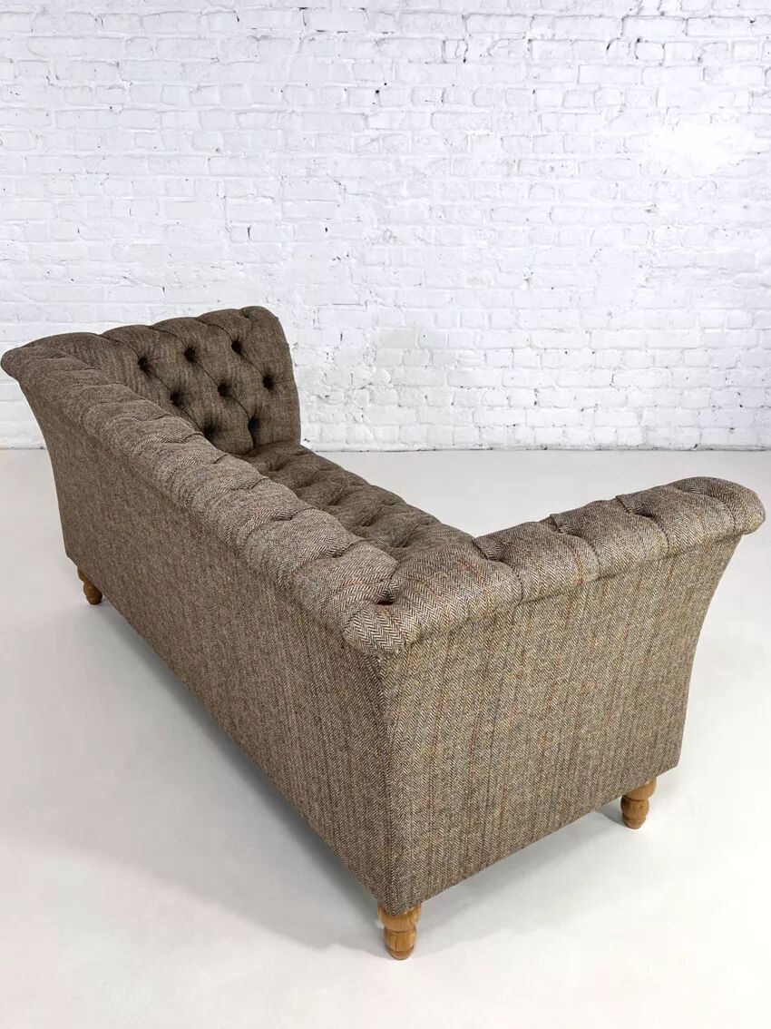 Canapé Chesterfield en cuir, tissu et bois