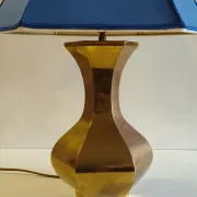 70's design table lamp in gold brass and blue fabric