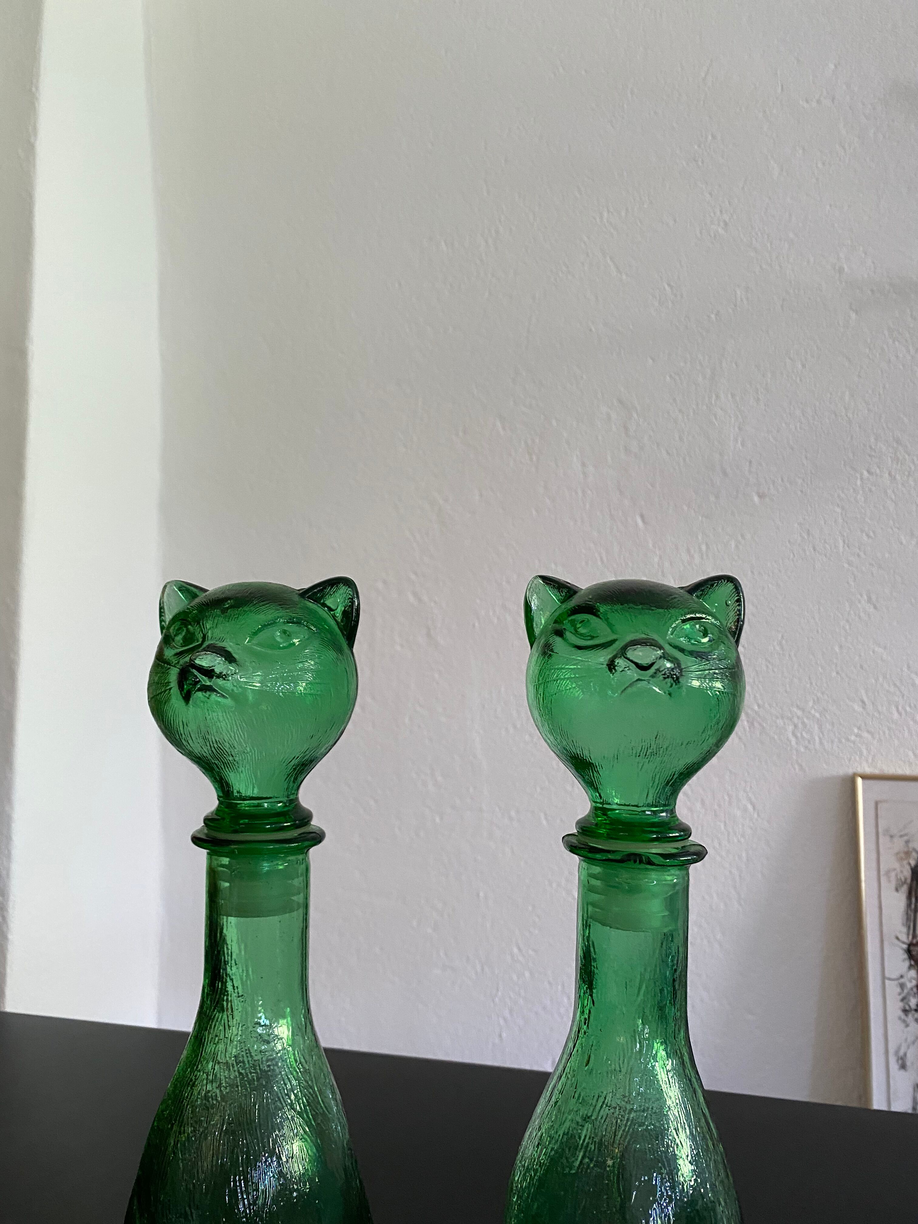 Pair of zoomorphic bottles vintage Italian glass