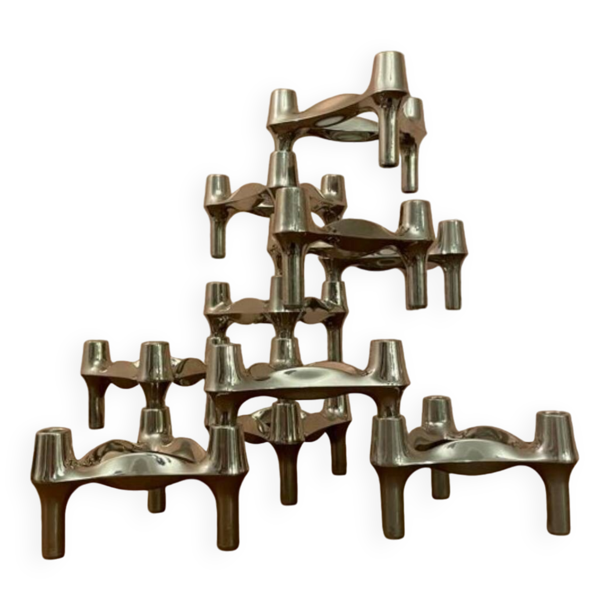 Set of 10 candle holders by Ceasar Stoffi & Fritz Nagel for Quist