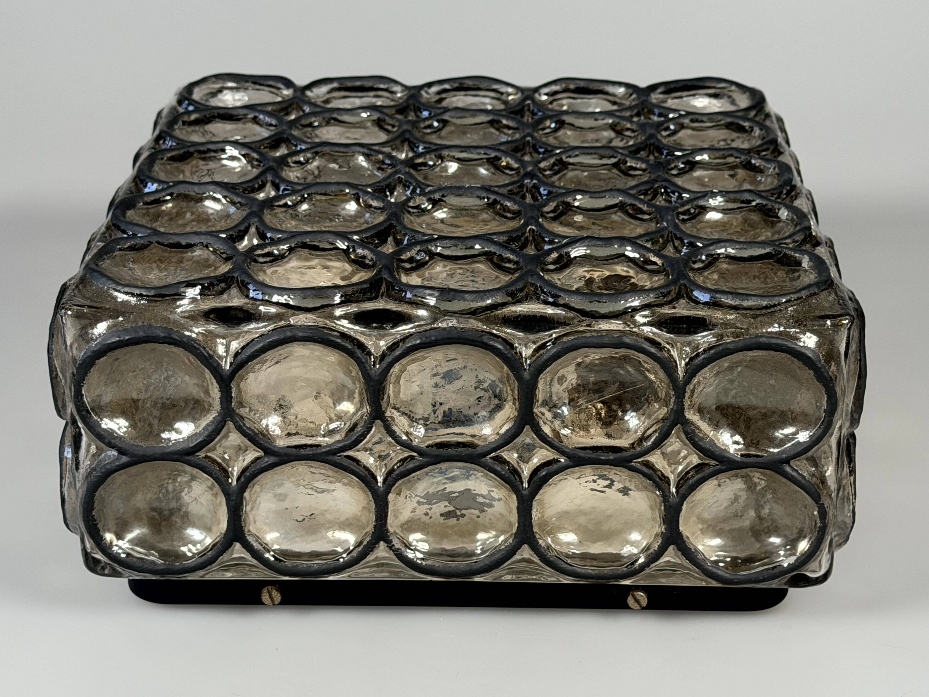 60s 70s Ceiling Lamp Plafoniere Glashütte Limburg Germany Glass & Metal