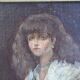 Young girl with tambourine Provence old painting HSP