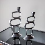 Pair of circle candlesticks by Matthew Hilton, England, 1980