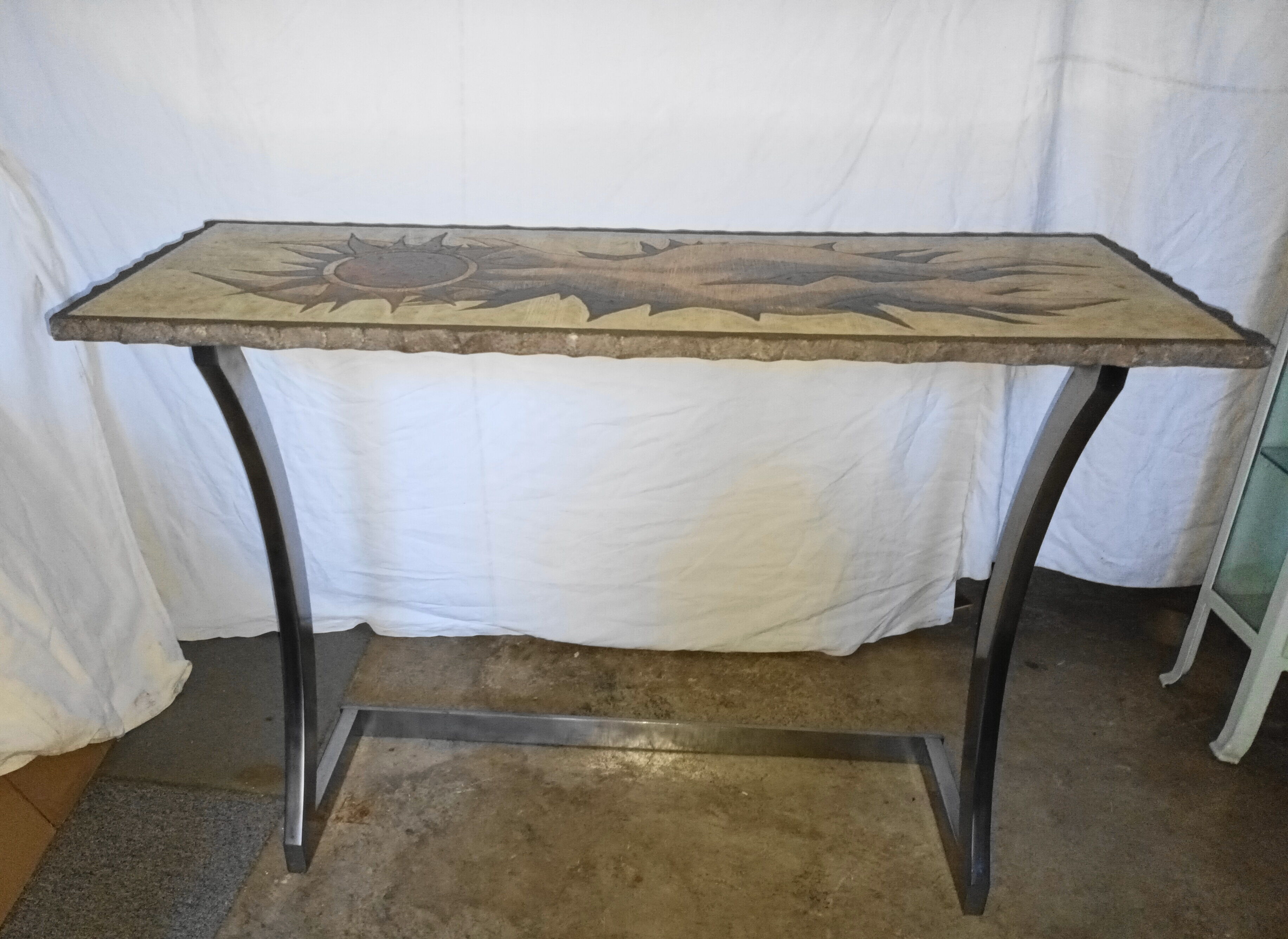 Vintage lava stone console signed Jean Jaffeux
