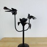 Bougeoir brutaliste fer forgé aux oiseaux