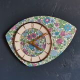 Vintage formica clock asymmetrical silent wall clock "Fleurie bleu violet"