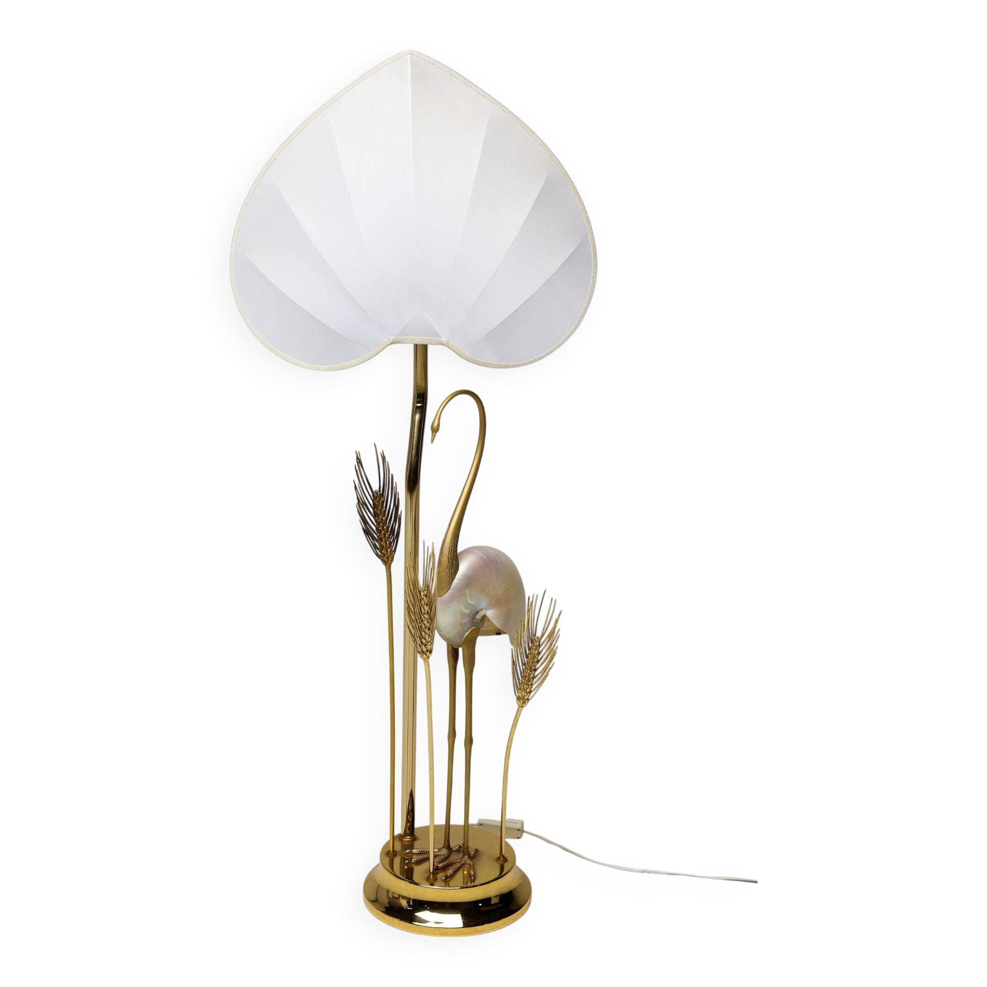 Monumental crane or egret lamp post in gilded brass by Antonio Pavia