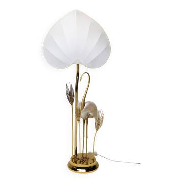 Monumental crane or egret lamp post in gilded brass by Antonio Pavia
