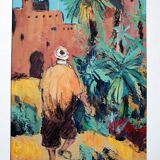 Gouache sur papier, personnage au Maroc, Mohamed Bouafia