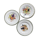 lot de 3 assiettes à dessert en porcelaine, décor de fruits