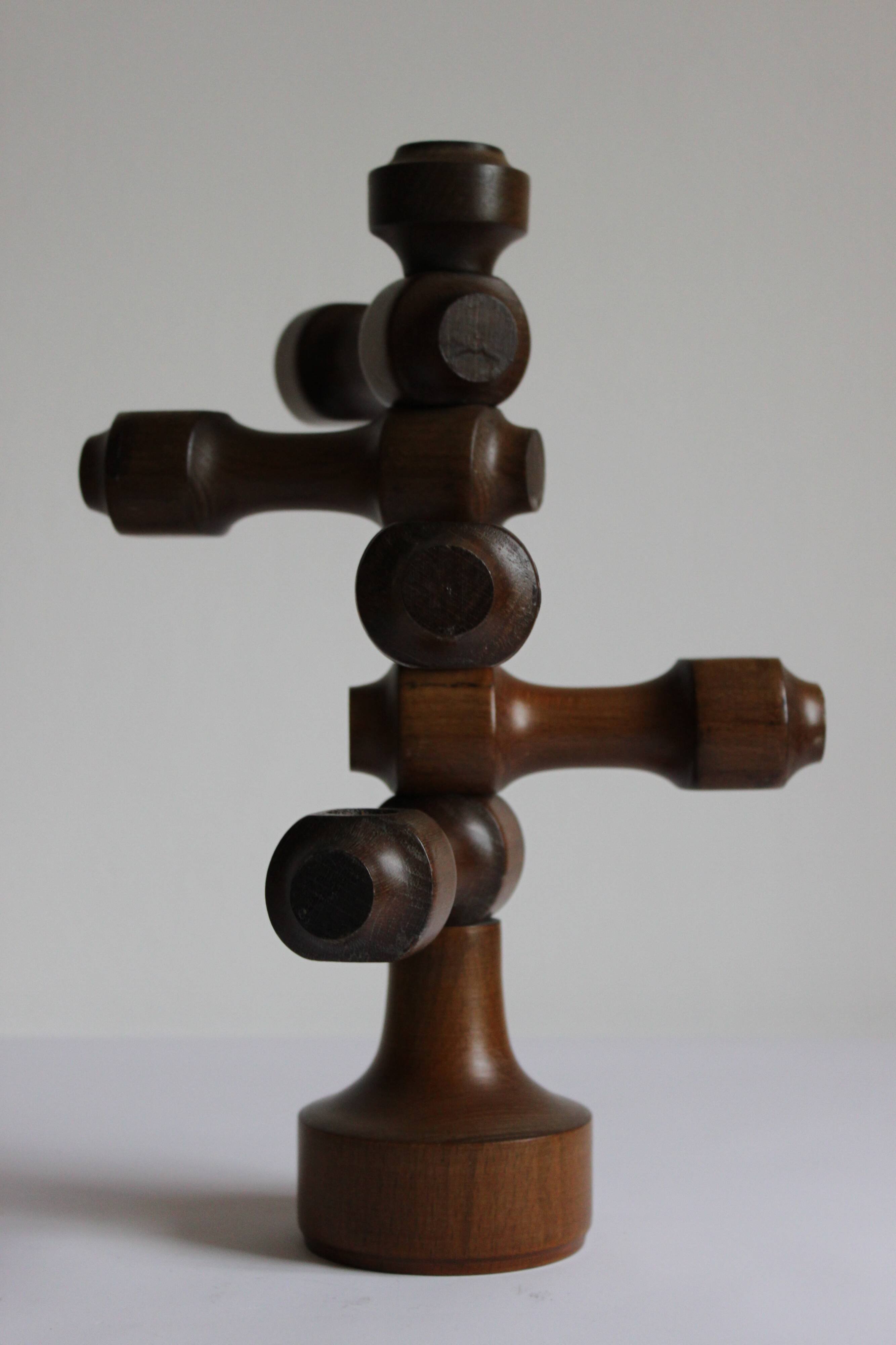 Adjustable wooden turned candelabra, 1970s.
