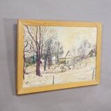 Oil painting by Alexander Michael of a winter farm.