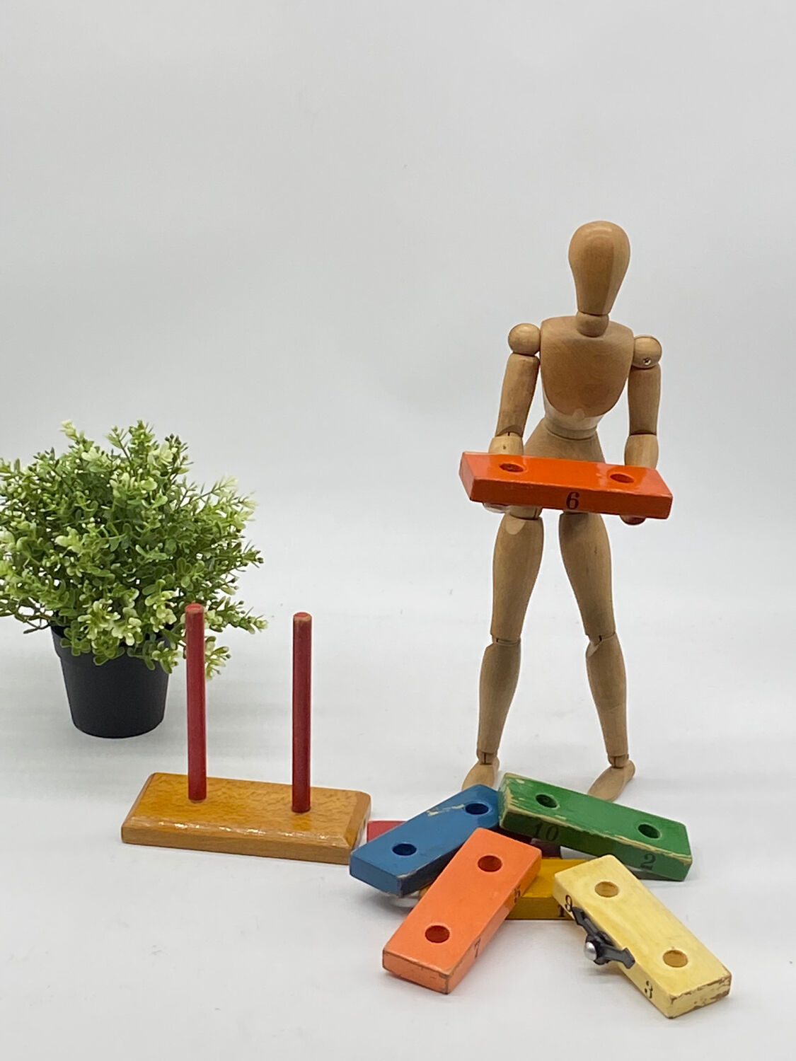 Antique toy to stack, wooden, vintage, clock