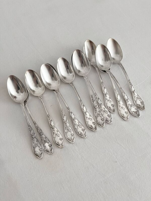 12 petites cuillères à café en métal argenté ''Cacao'' Boulenger