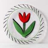 Assiette en verre Kosta Boda vintage : Tulipe rouge Design par Ulrica Hydman Vallien