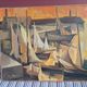 An old oil painting depicting a port, signed by the painter Marcel MAYER.