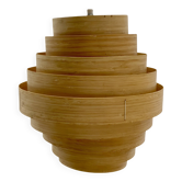 Suspension scandinave design 1960 en lattes de bois cylindriques