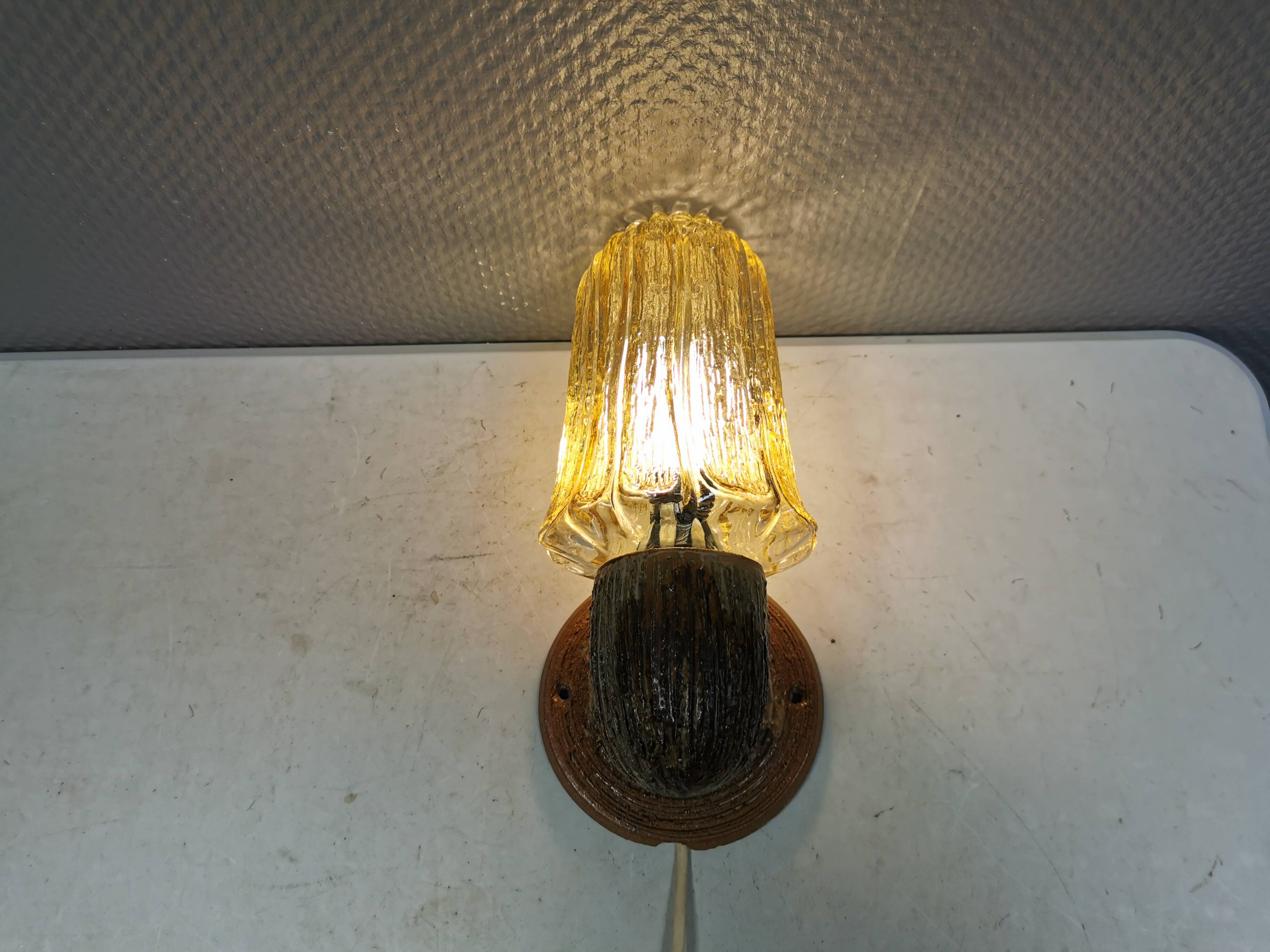 A ceramic wall lamp with a hard-pressed glass shade, Axella Denmark 1970s