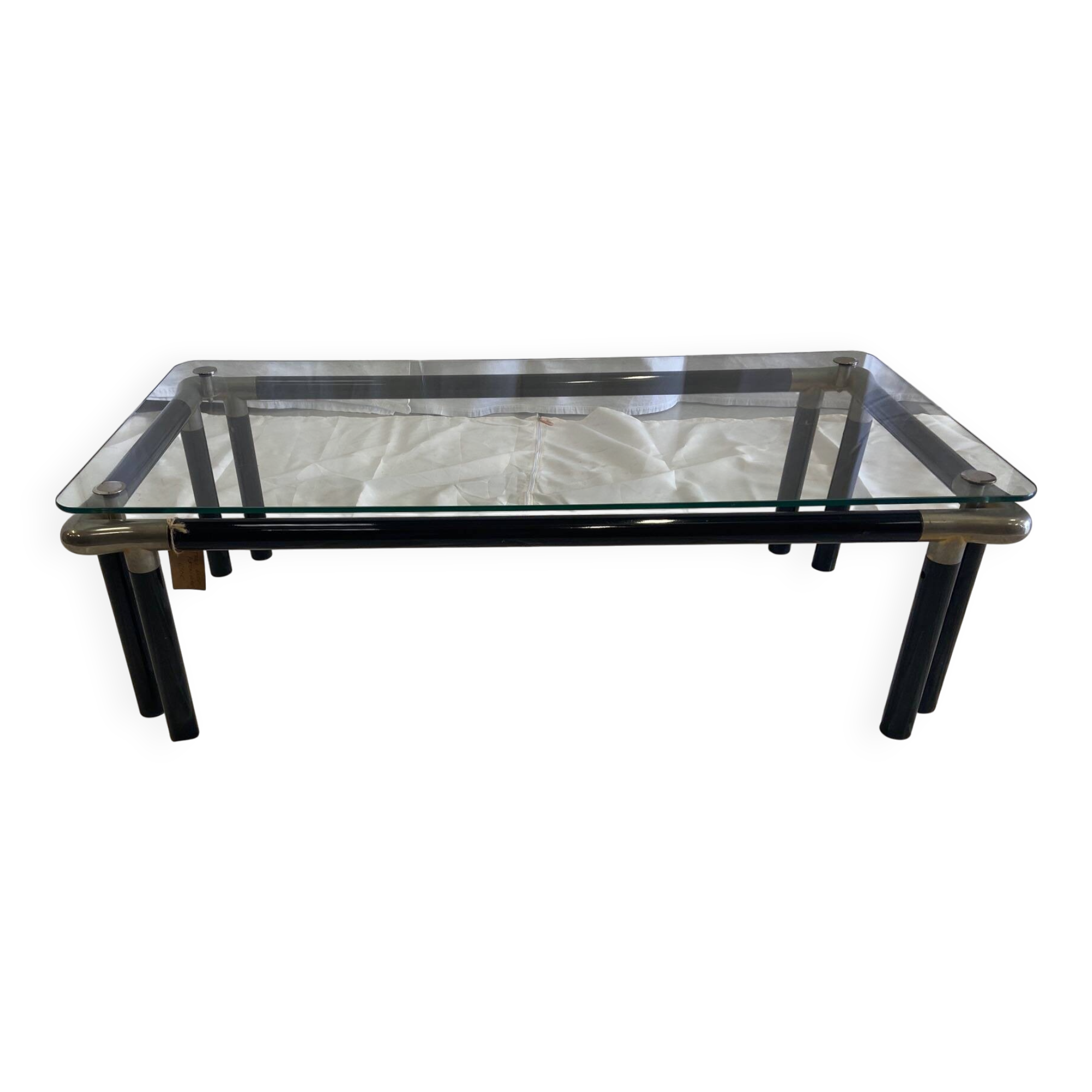 Table basse en verre et métal, années 1970