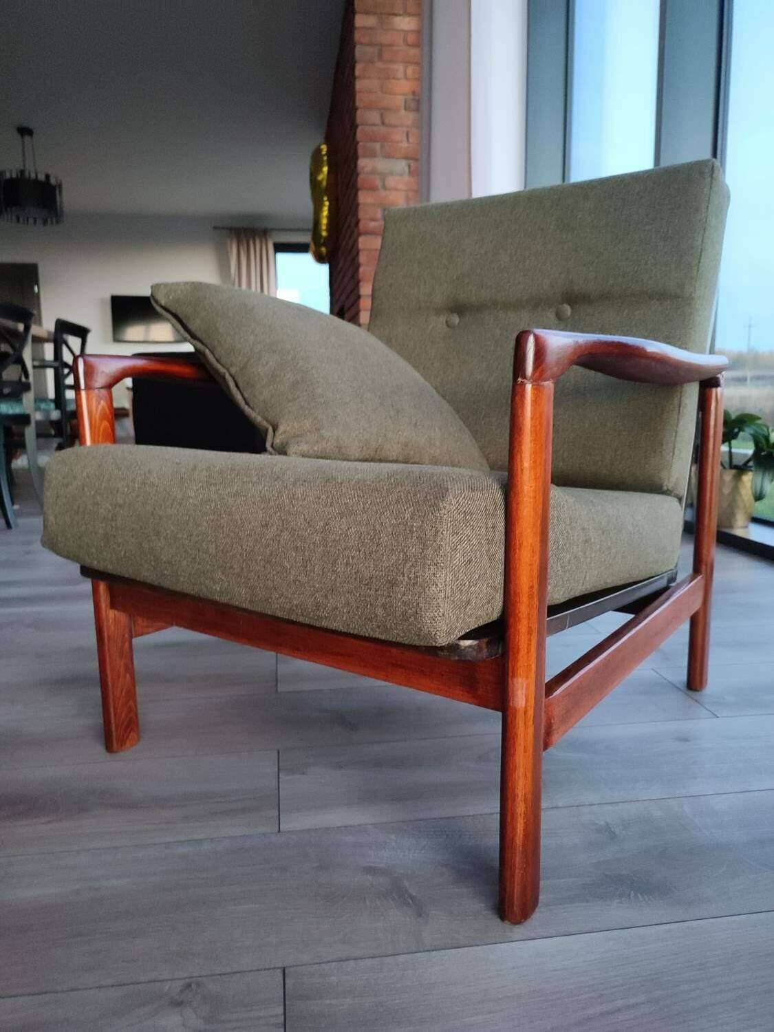 Mid Century Armchair Green Pillows Upholstery Living room armchair renovated