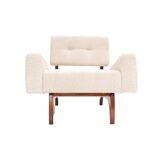 Pair of Italian Contemporary Walnut Armchairs with White Bouclé Upholstery