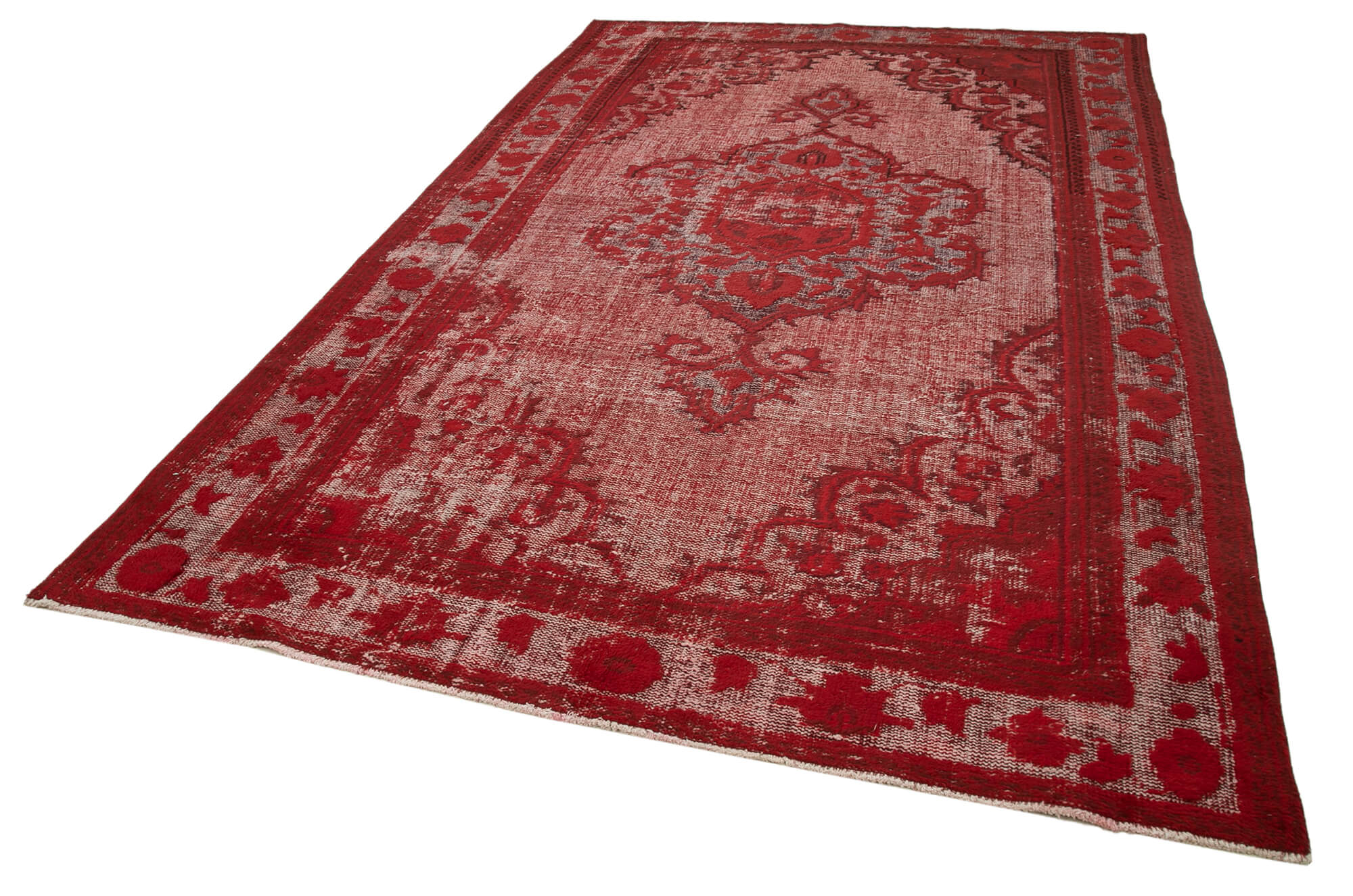 Handmade carved anatolian 1980s 215 cm x 341 cm red rug