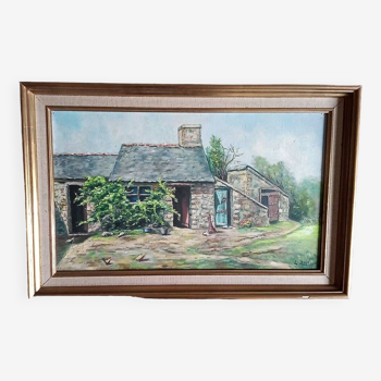 Oil on canvas - L Charrière dated 1956 - 29 x 49 cm - farmyard