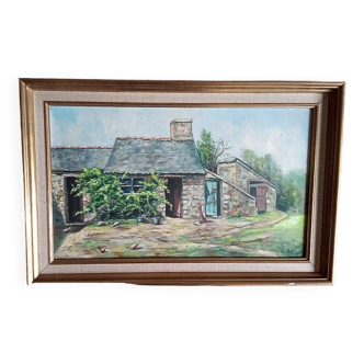 Oil on canvas - L Charrière dated 1956 - 29 x 49 cm - farmyard