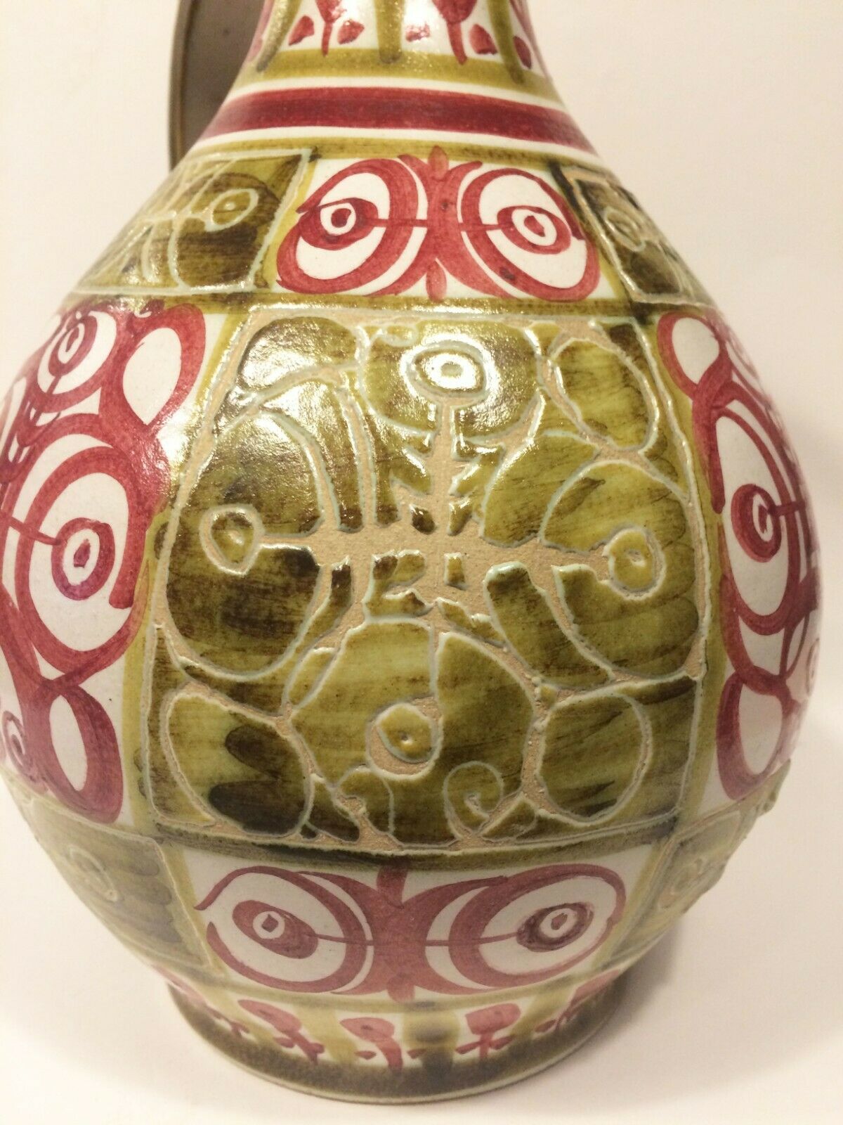 André Horellou Keraluc enamelled sandstone pitcher in modernist style