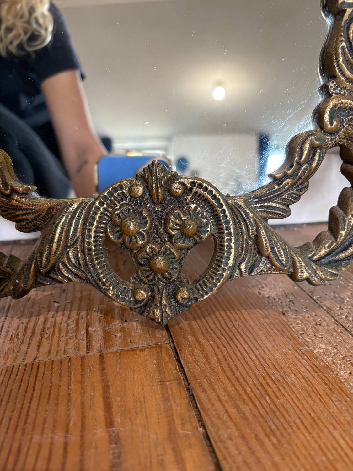 Triptyque Miroir Baroque/Rococo en laiton Doré, vers 1950 -M