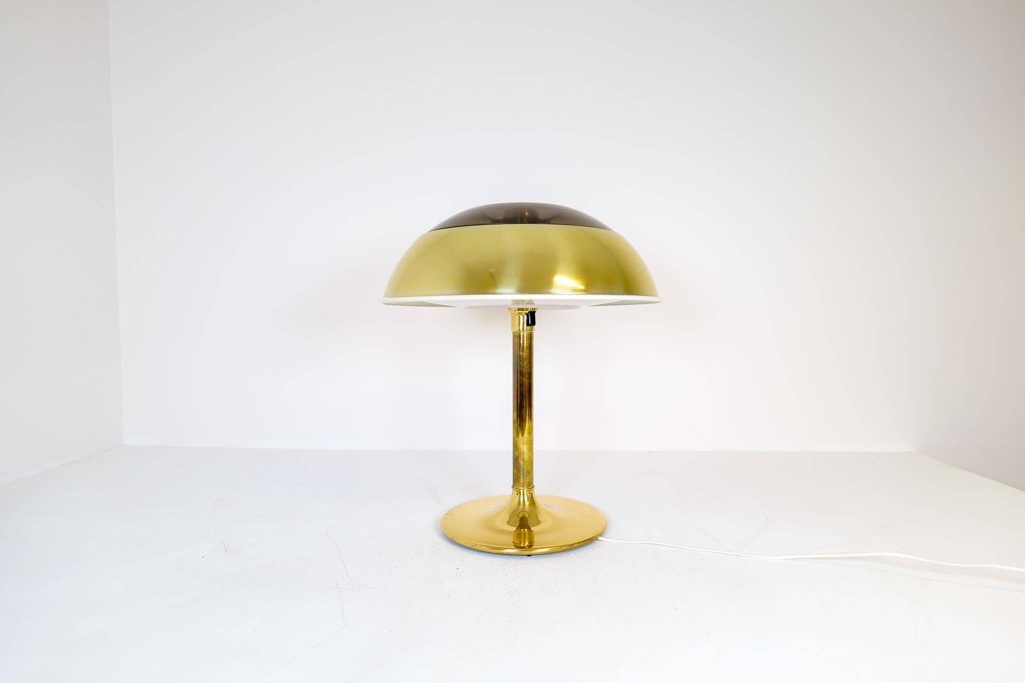 Large Space Age table lamp in brass by Fagerhults, Sweden, 1970s.