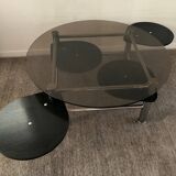 Vintage coffee table from the 80s in smoked glass and chrome metal