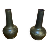 Pair of Antique Vintage Repoussé Brass Vases