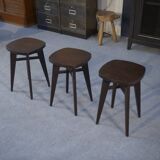 Set of 3 designer beech stools attributed to Louis Gamet, 1950s