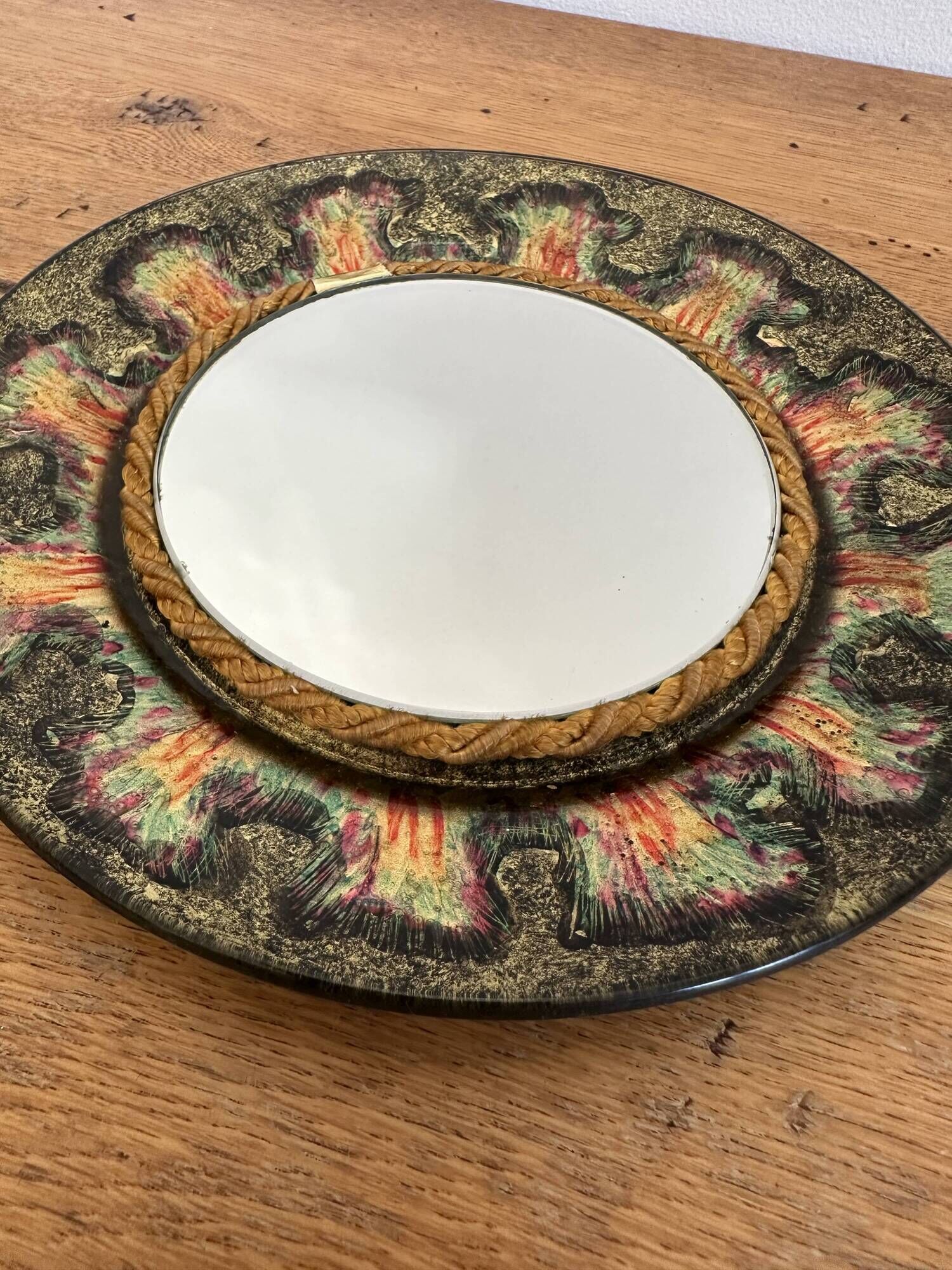 Decorative enamelled mirror on glass - Atelier des Remparts - unique piece and