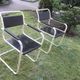 Pair of mid century cantilever iron and wood painted garden chairs, 1950s