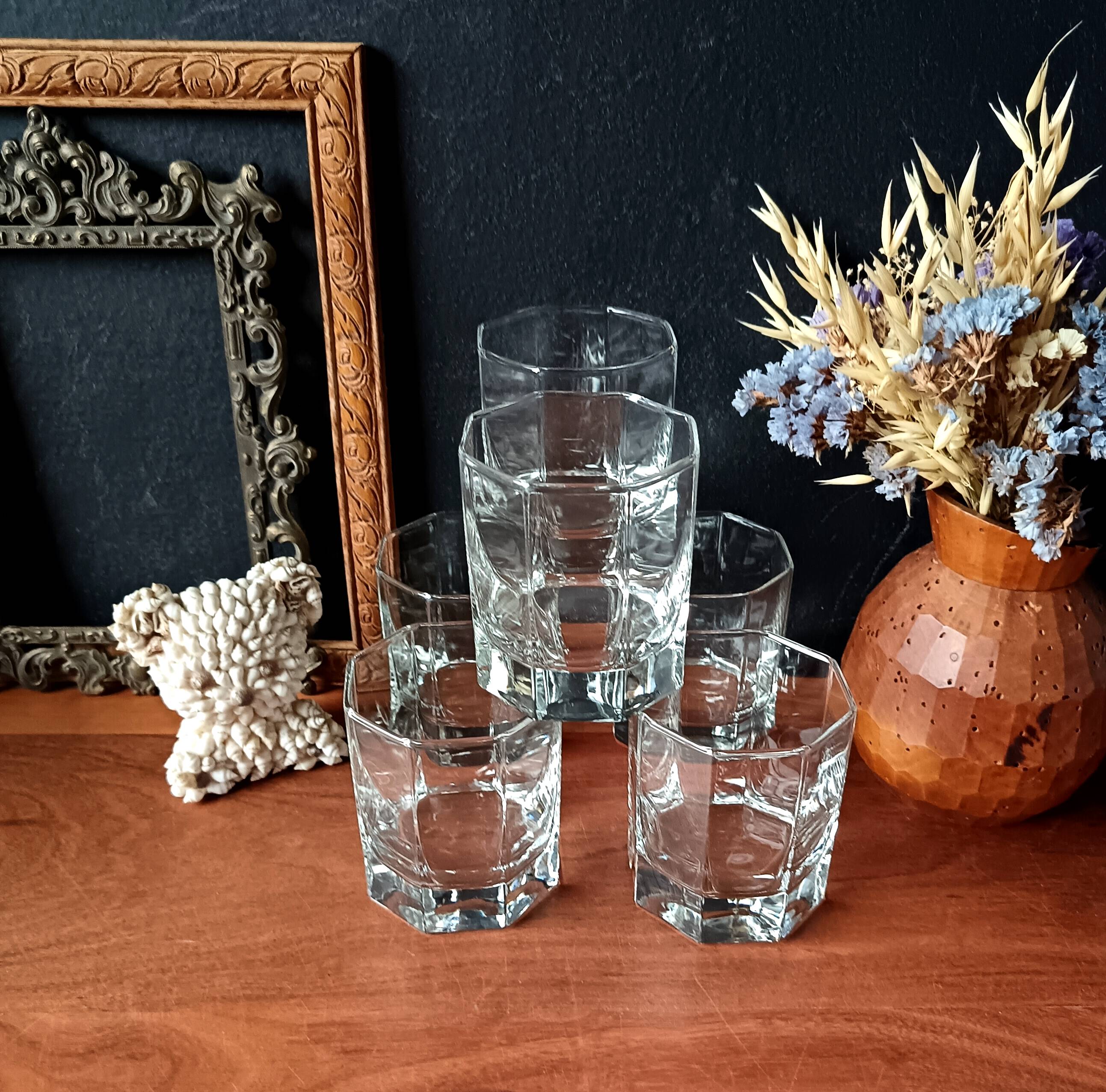 6 vintage transparent octagonal 24 cl glasses by Luminarc
