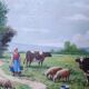 Tableau ancien 1950 la traite des vaches signee R Sarot