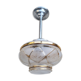 Suspension plafonnier aluminium et verre ciselé vintage, années 50
