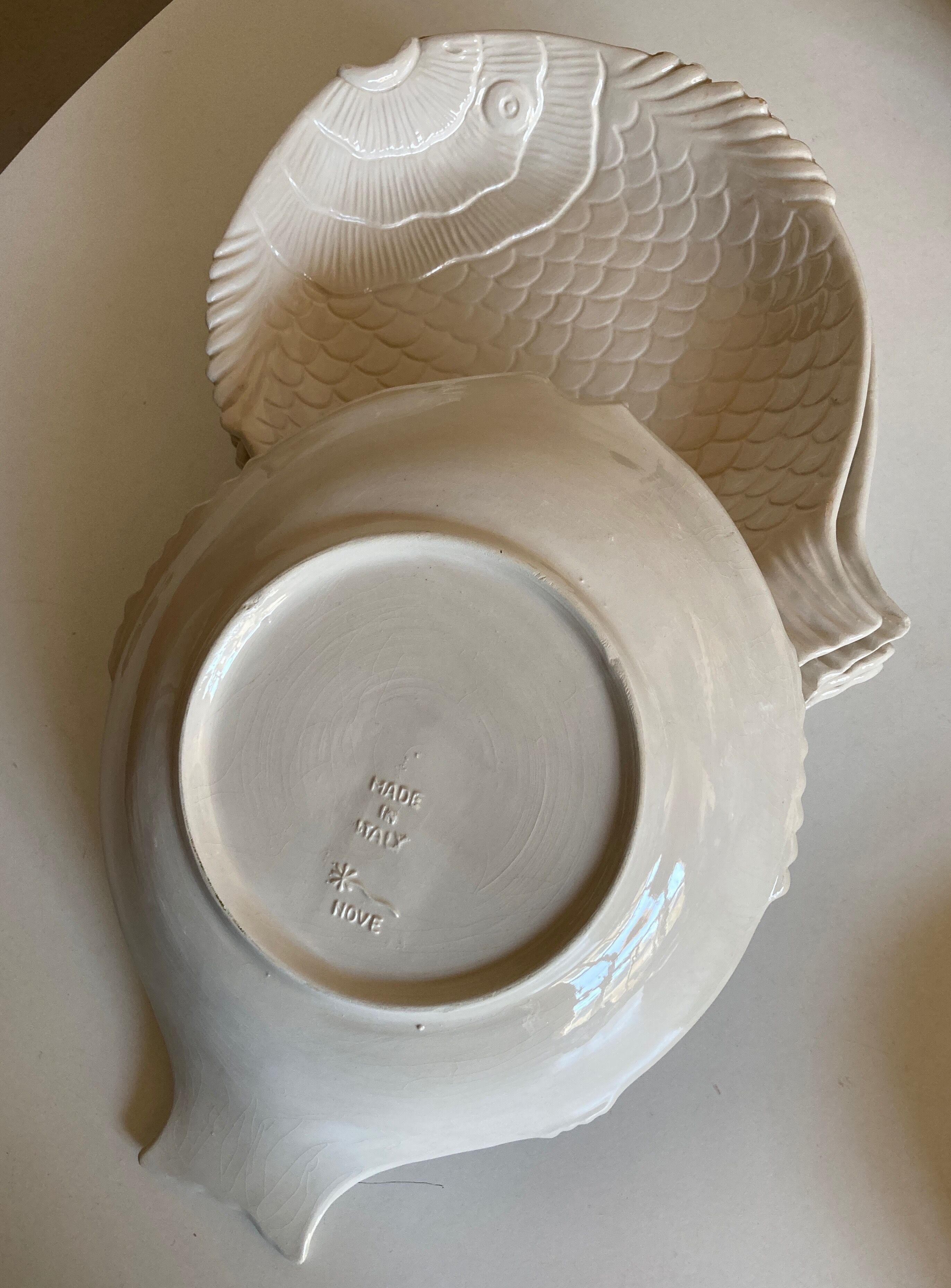 Set de 5 assiettes creuses calotte poisson 1970 faience Italie