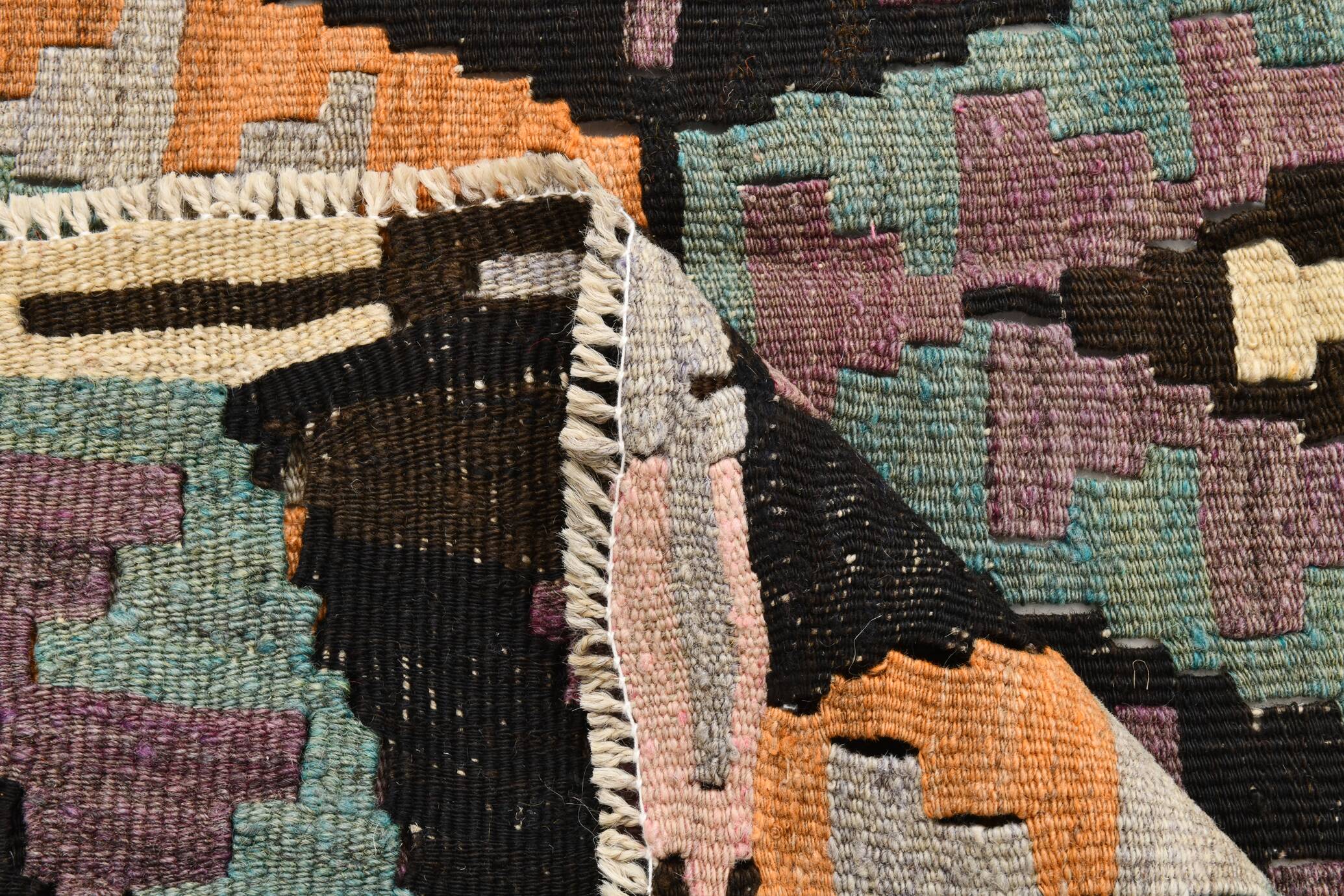 5x7 Green & Purple Geometic Persian Kilim Rug, 162x218Cm