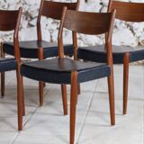 4 Scandinavian Fristho Franeker chairs in teak and faux leather, 1960.