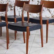 4 Scandinavian Fristho Franeker chairs in teak and skai, 1960.